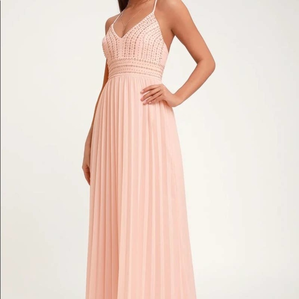 lulus glamorous gala blush pink embroidered maxi dress- Small